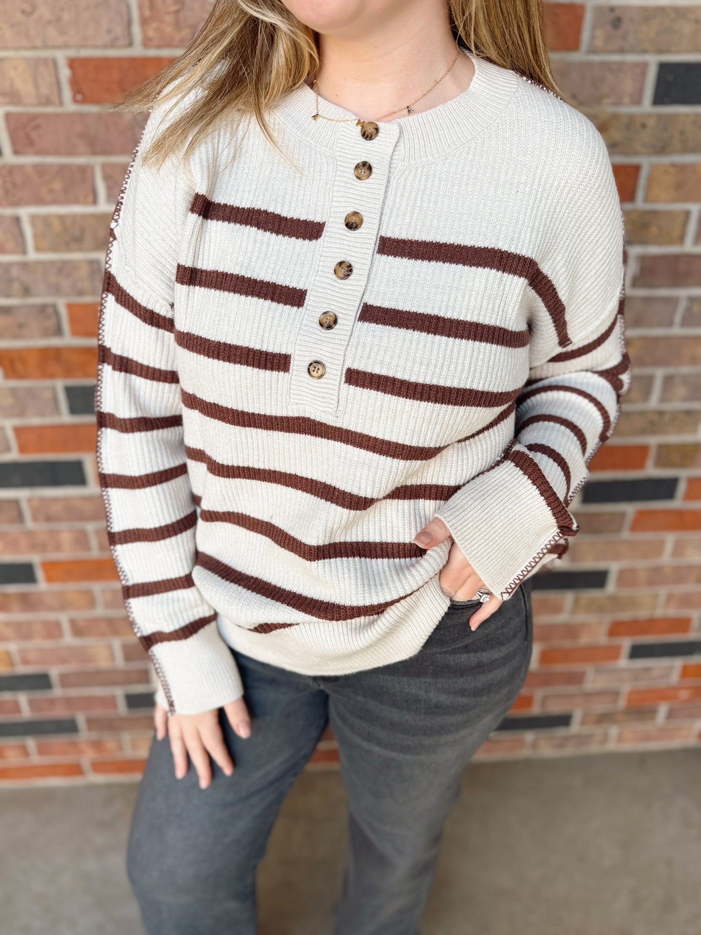 Henley Stripe Sweater