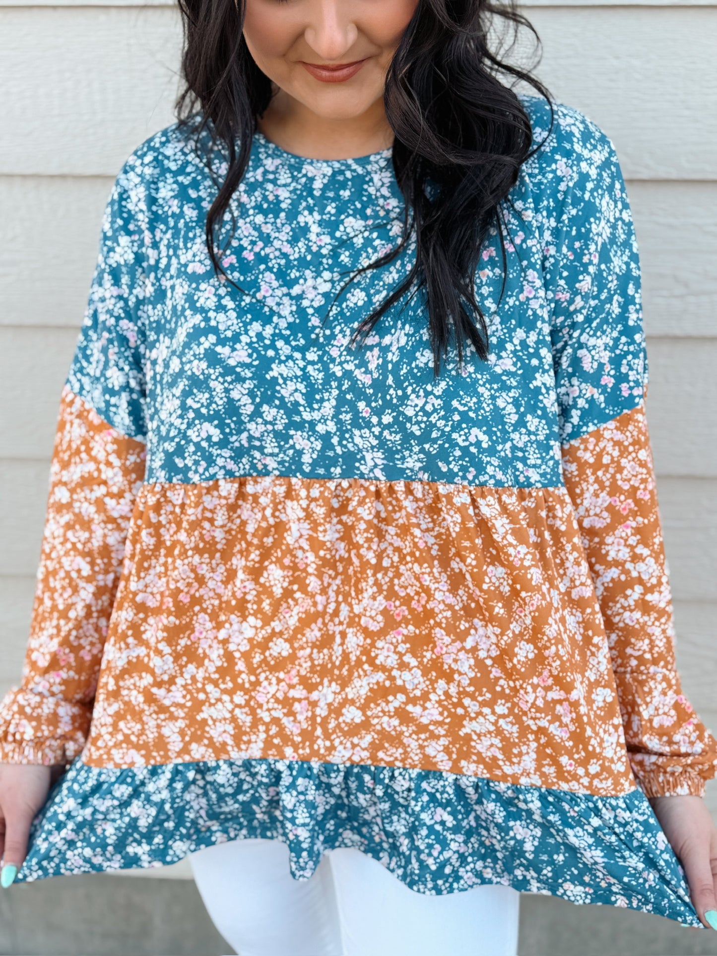 Floral Color Block Blouse