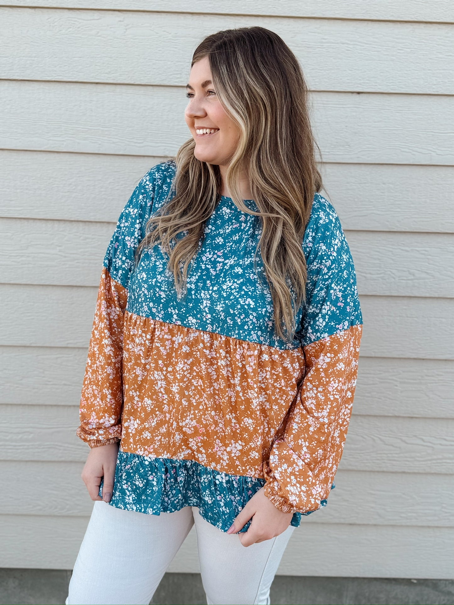 Floral Color Block Blouse