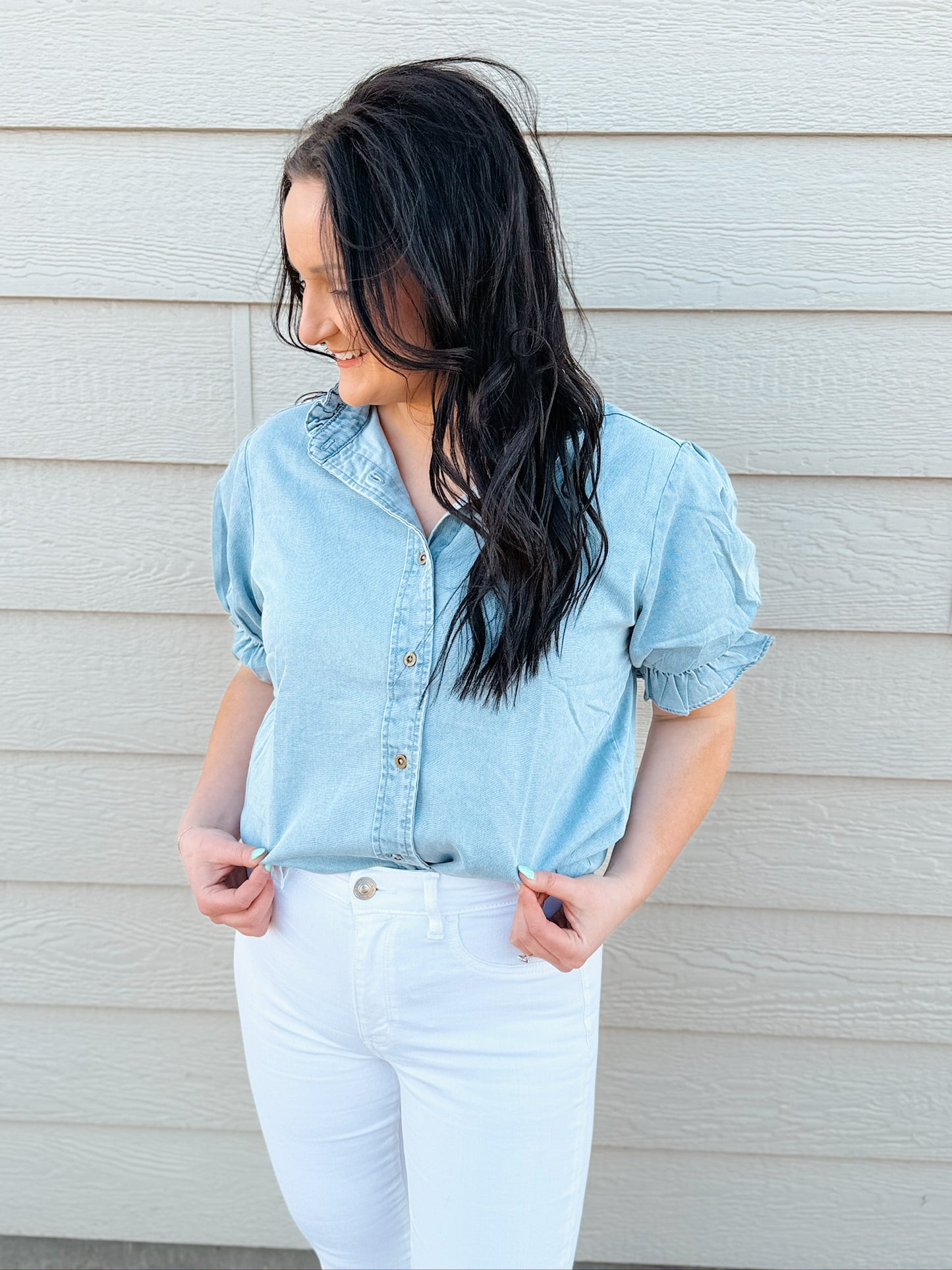 Denim Ruffle Shirt