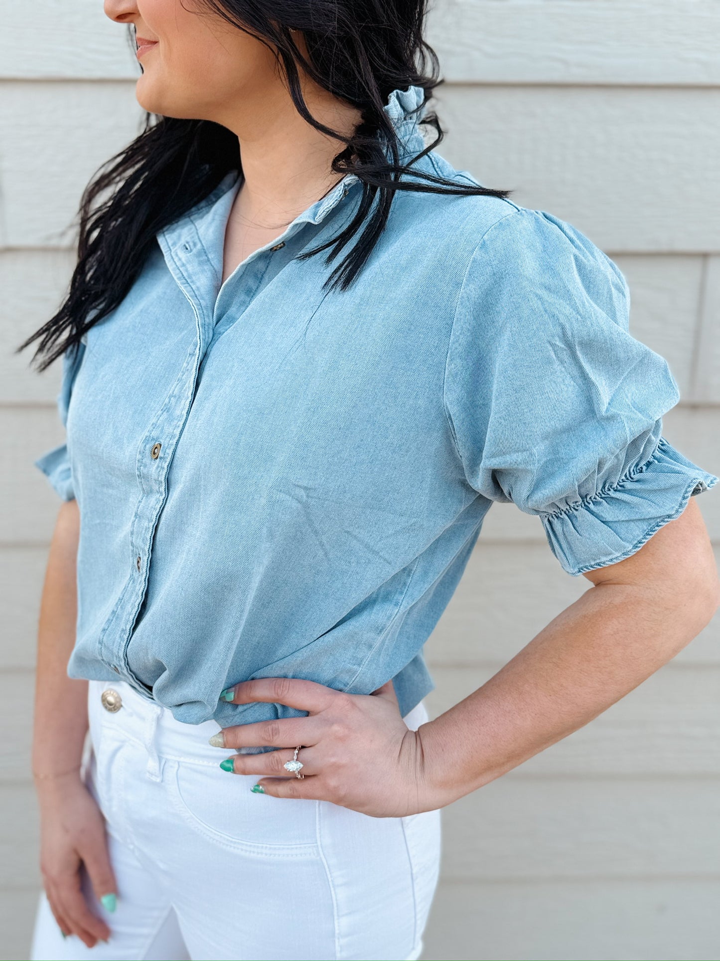 Denim Ruffle Shirt