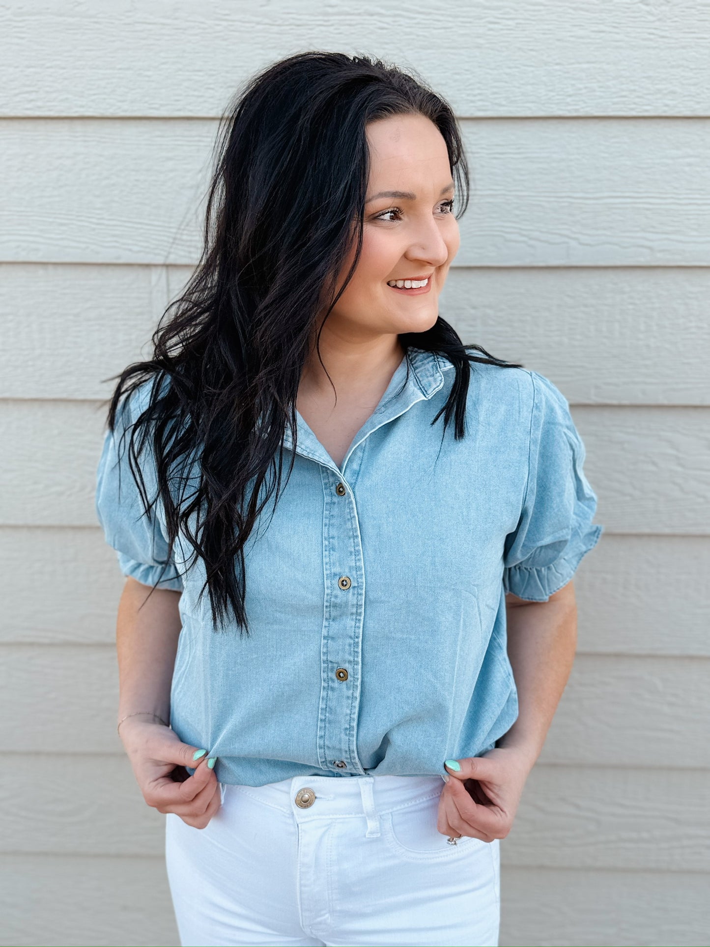 Denim Ruffle Shirt