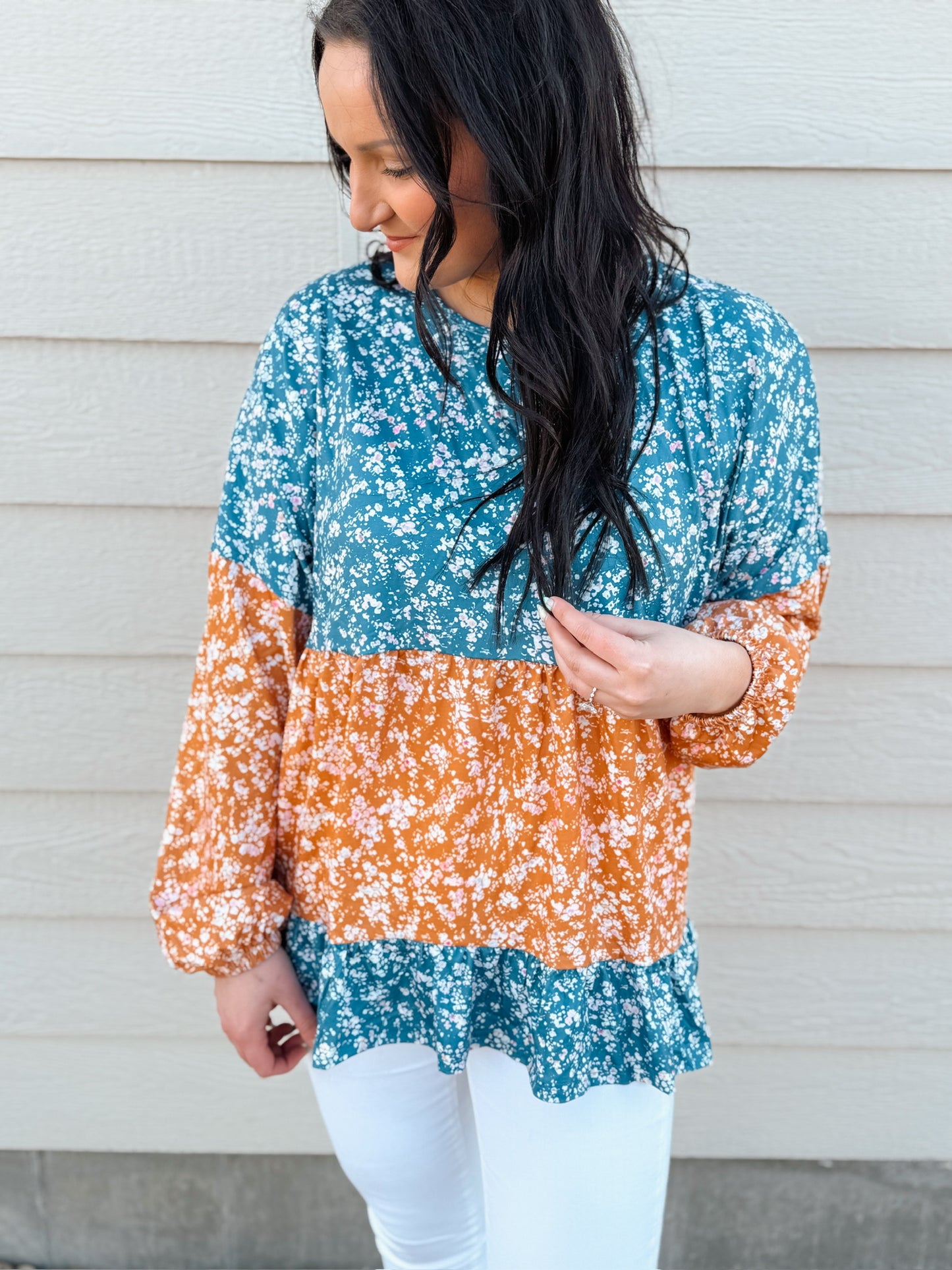 Floral Color Block Blouse