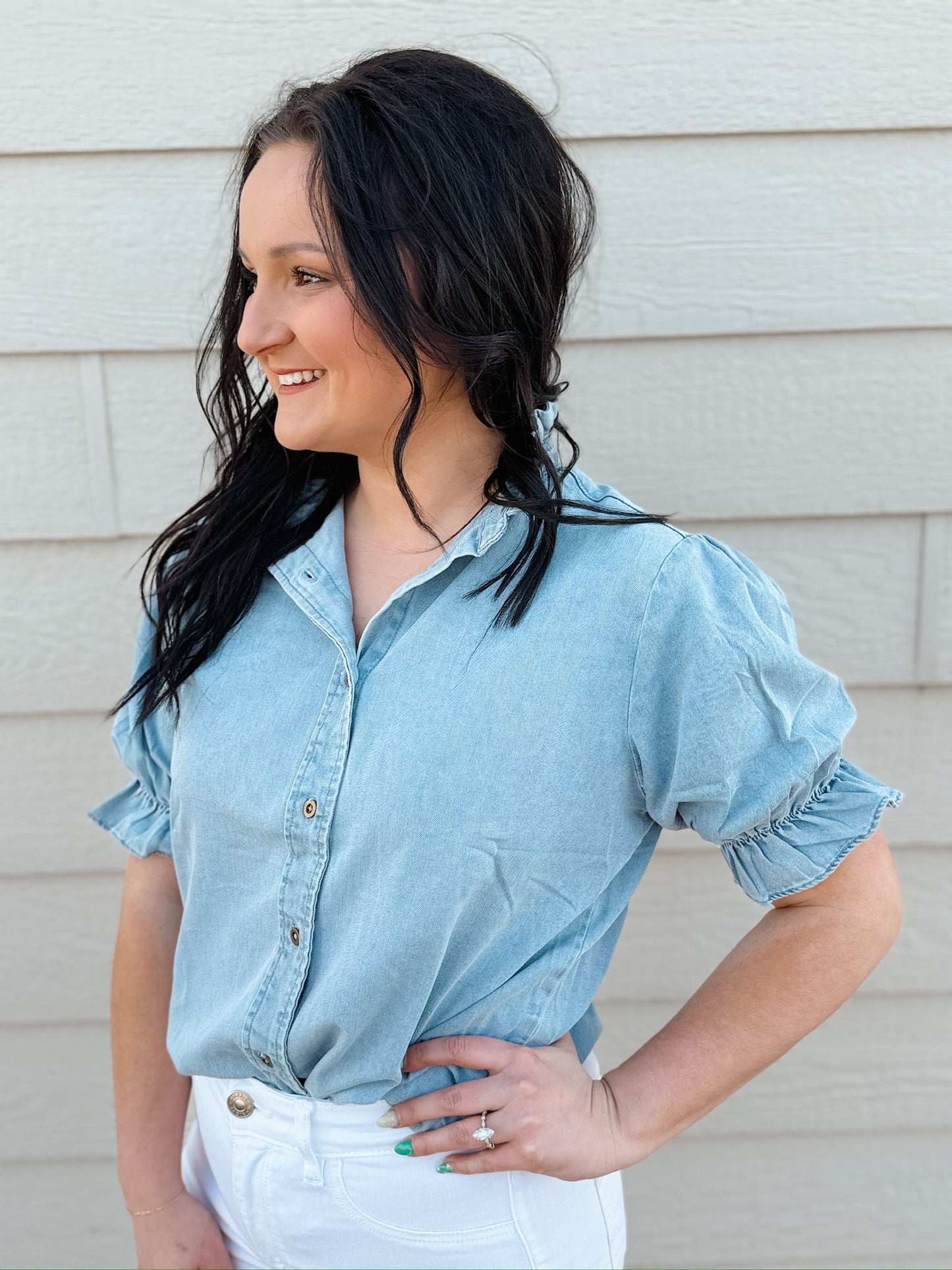 Denim Ruffle Shirt