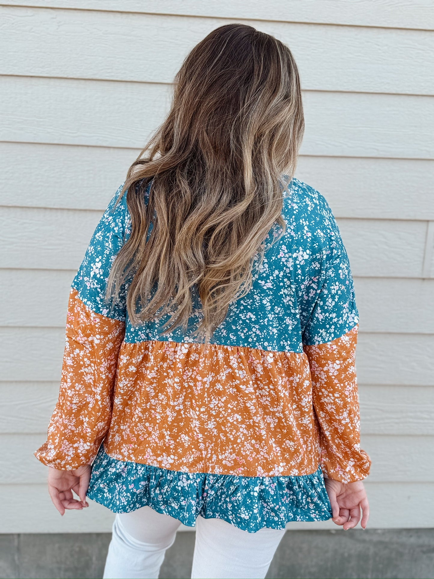 Floral Color Block Blouse