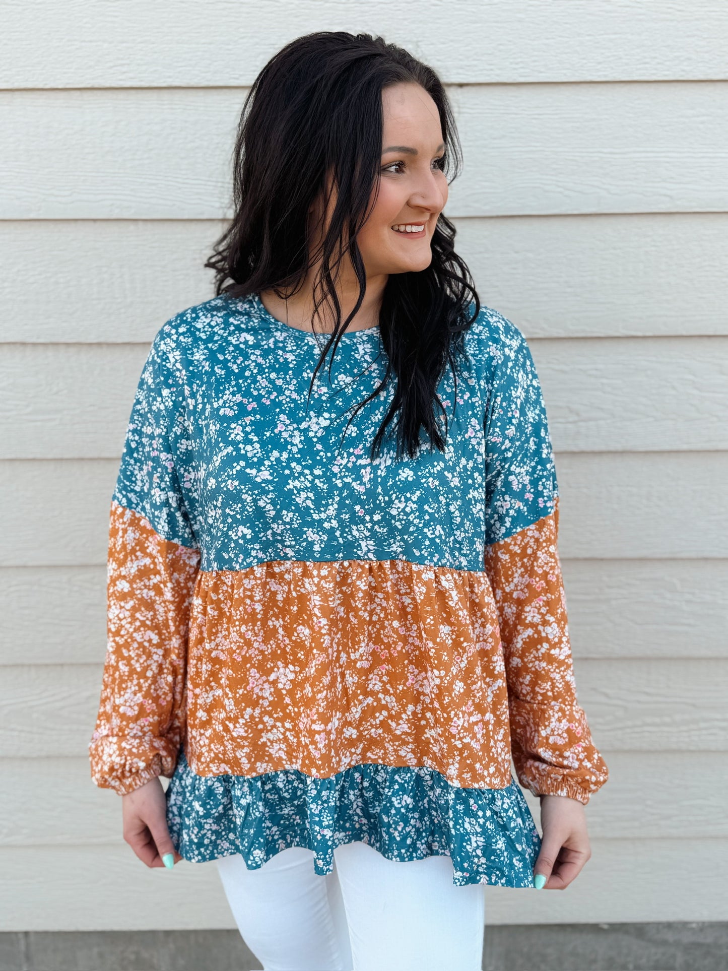 Floral Color Block Blouse
