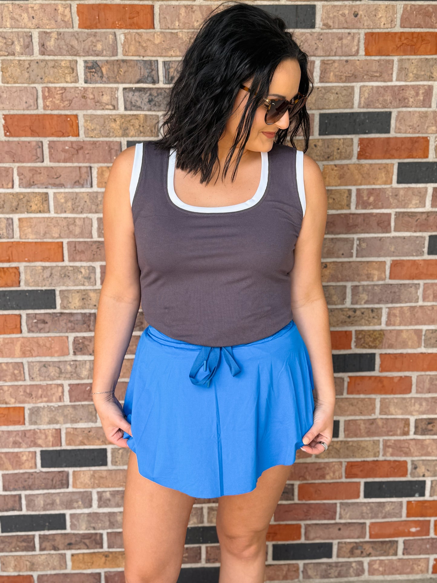 High Waist Drawstring Skort
