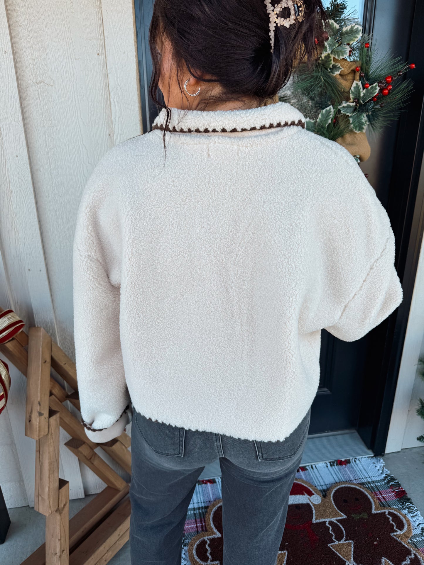 Cropped Sherpa Button-Up Jacket