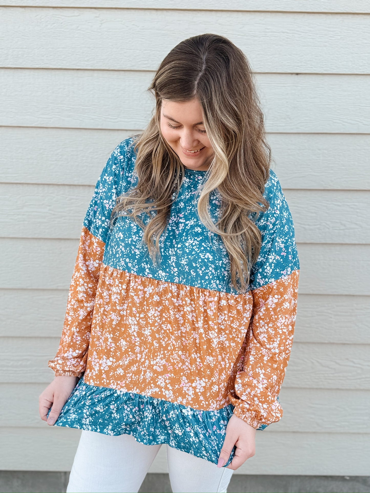 Floral Color Block Blouse