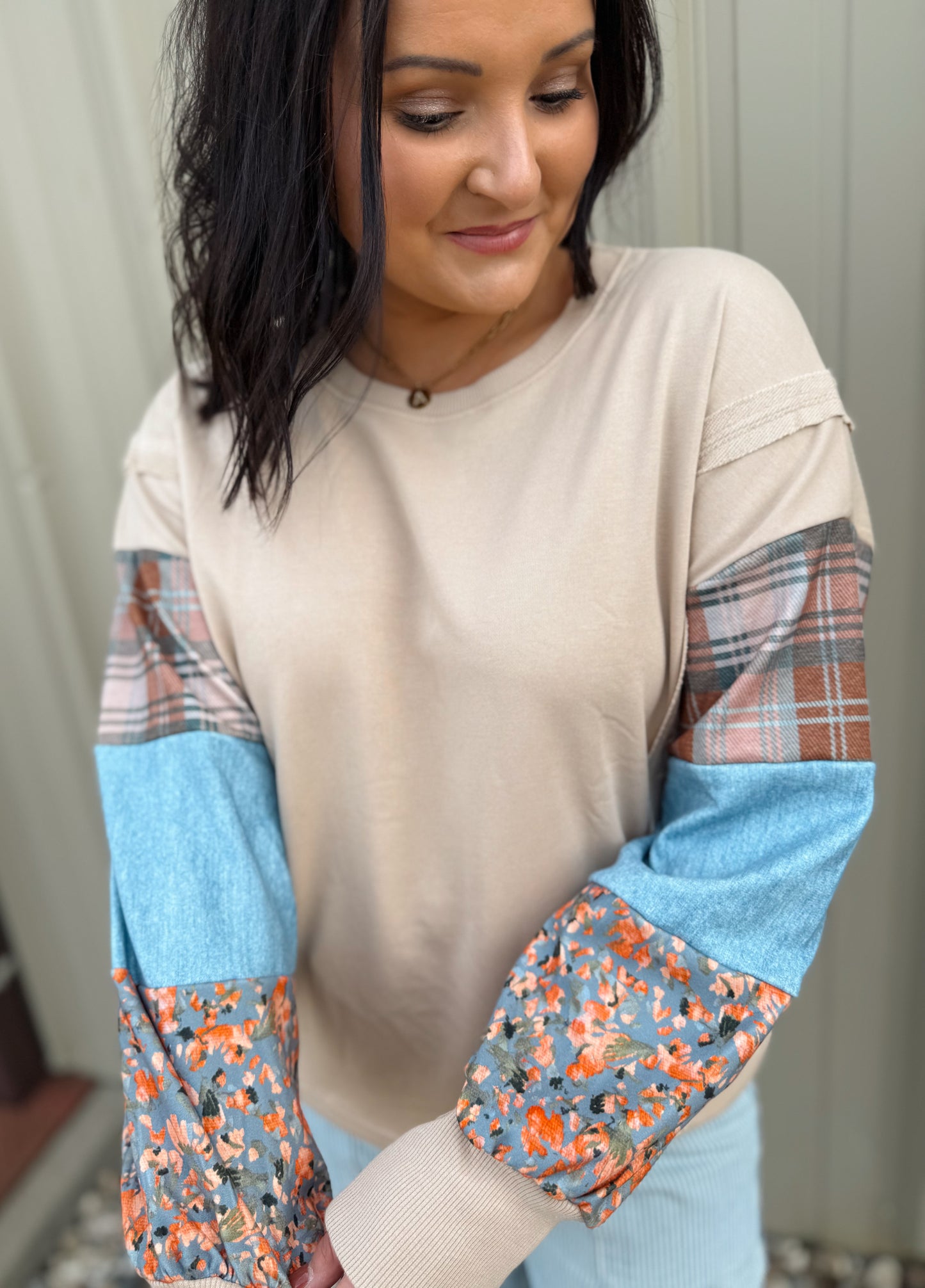 Plaid Patchwork Crewneck