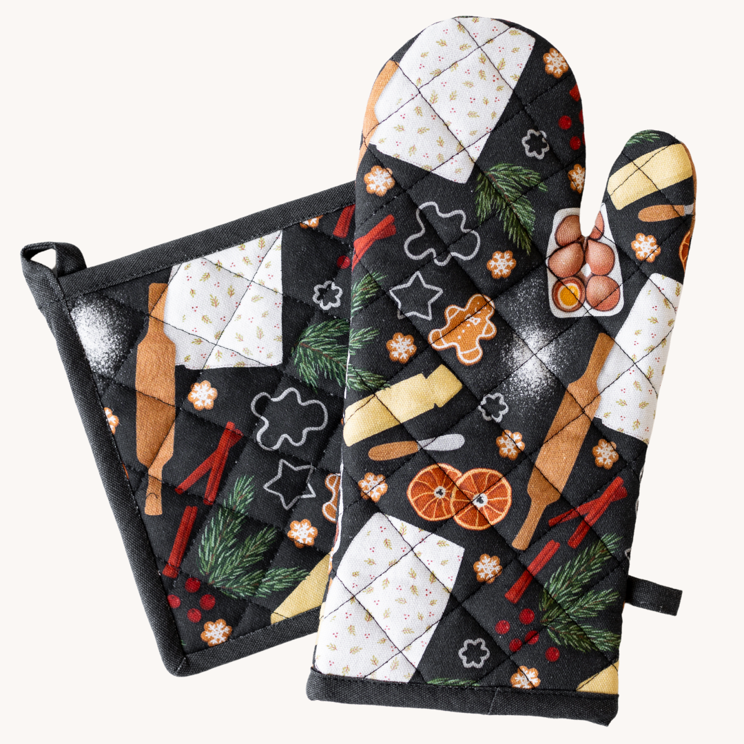Holiday Baking Oven Mitt + Pot Holder Set