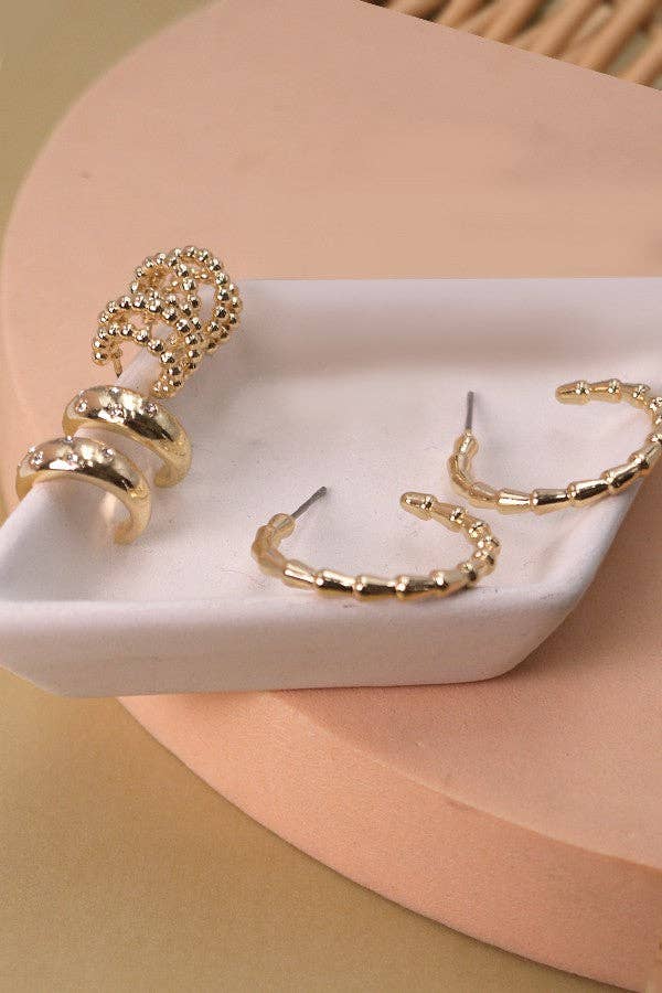 Rhinestone Mini Hoop Trio Set