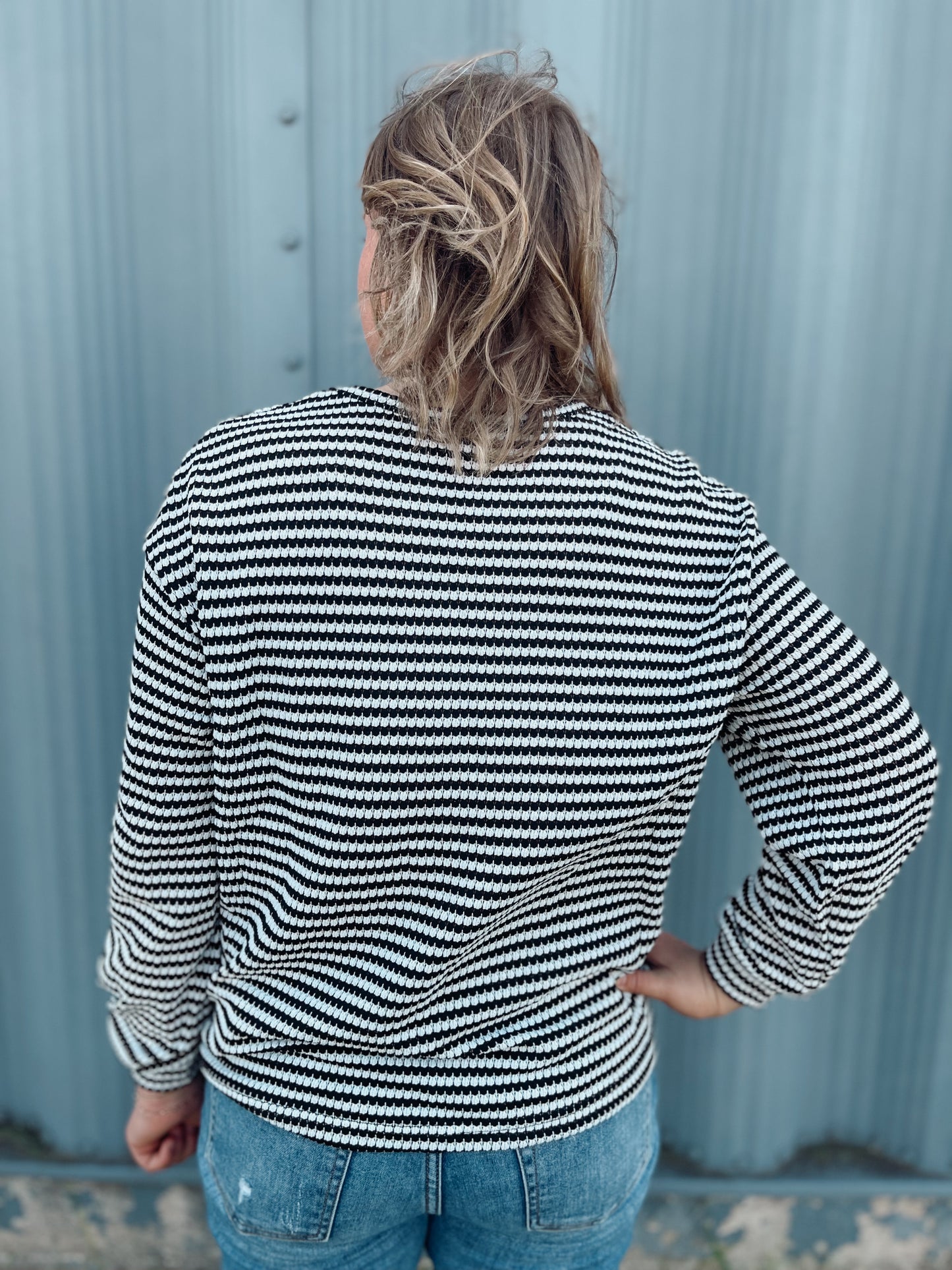 Striped Drop Shoulder Long Sleeve Top