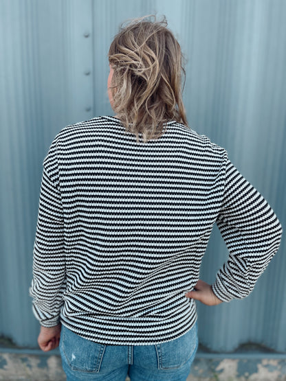 Striped Drop Shoulder Long Sleeve Top