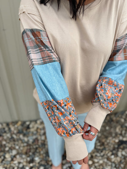 Plaid Patchwork Crewneck