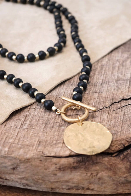 Wooden Beads Coin Necklace