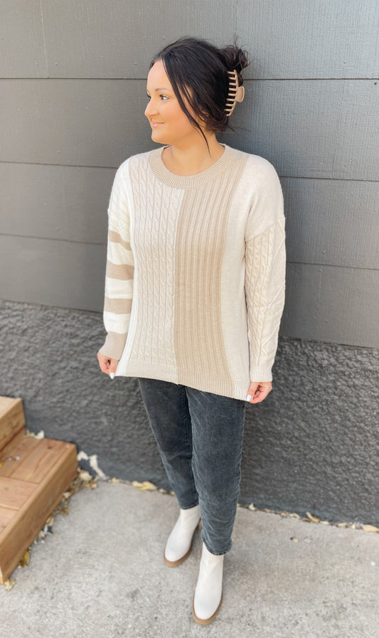 Cable Knit Colorblock Sweater