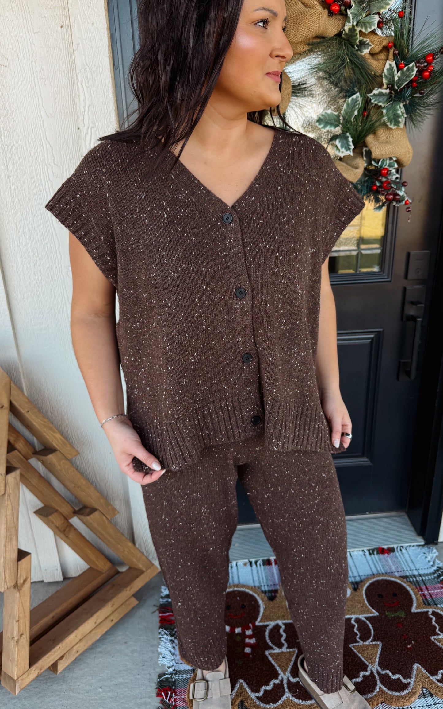 Button Front Oversized Sweater Vest