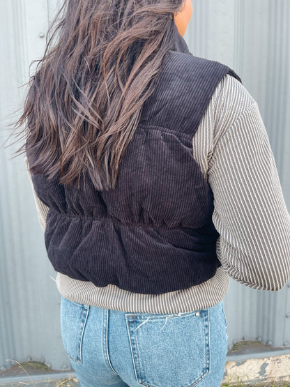 Cropped Corduroy Puffer Vest