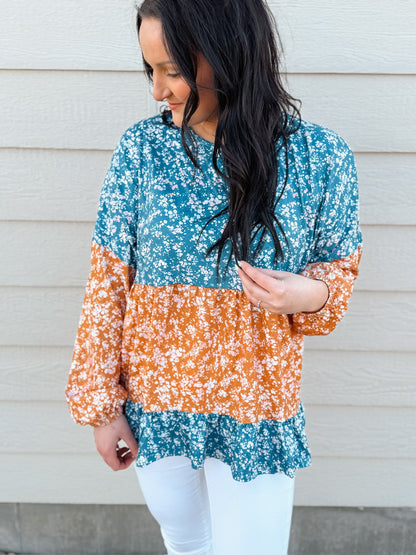 Floral Color Block Blouse