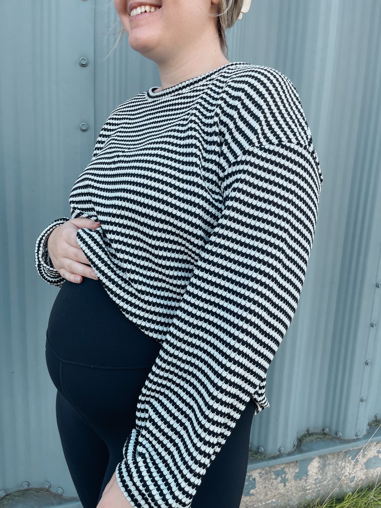 Striped Drop Shoulder Long Sleeve Top