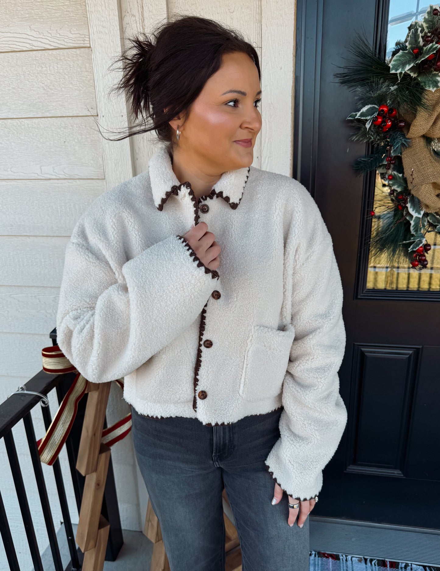 Cropped Sherpa Button-Up Jacket