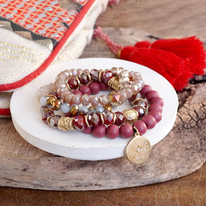 Beaded Bracelet Set in Red Burgundy