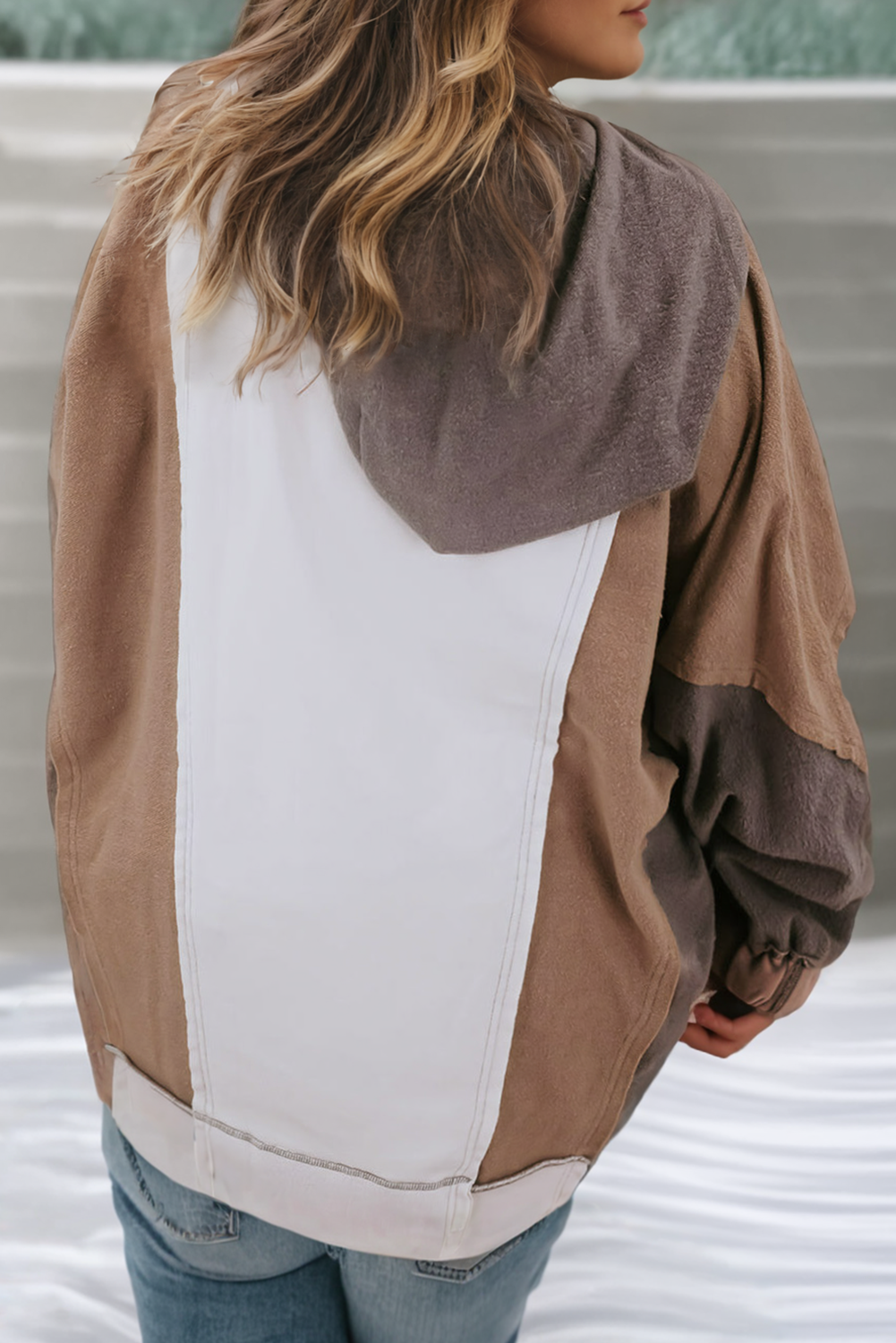 Exposed Seam Patchwork Sweatshirt (Plus Size)
