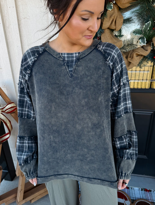 Plaid Patchwork Pullover