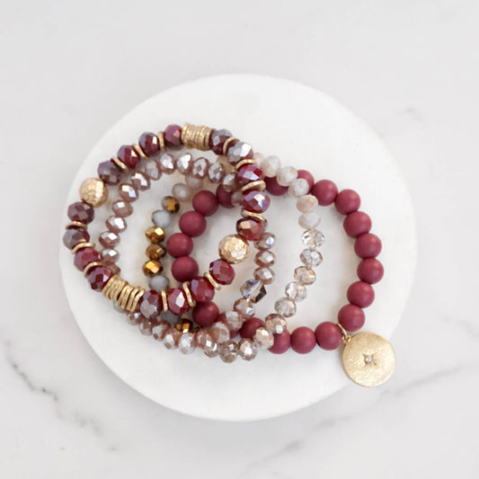 Beaded Bracelet Set in Red Burgundy