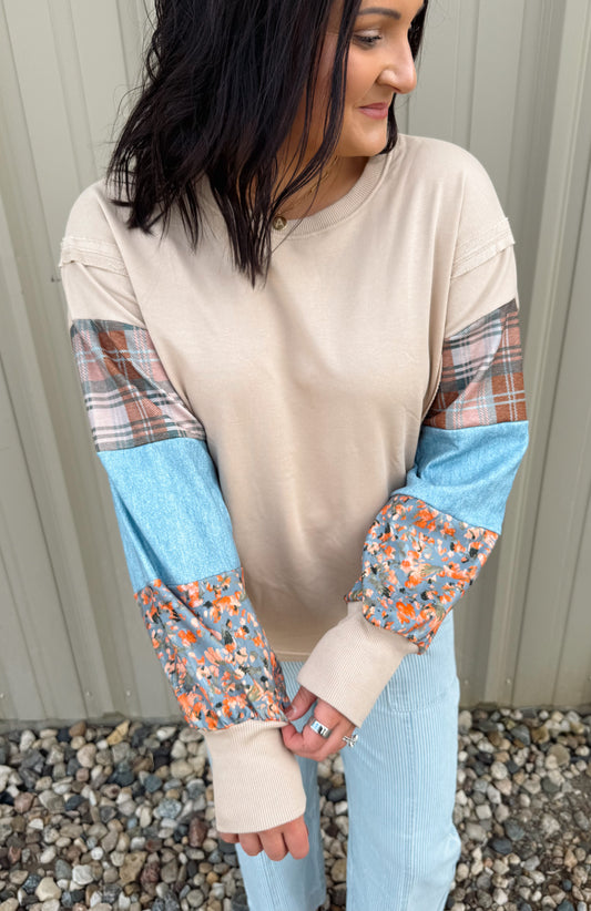 Plaid Patchwork Crewneck