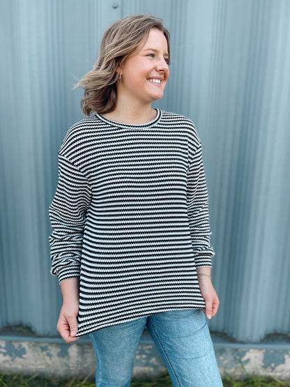 Striped Drop Shoulder Long Sleeve Top