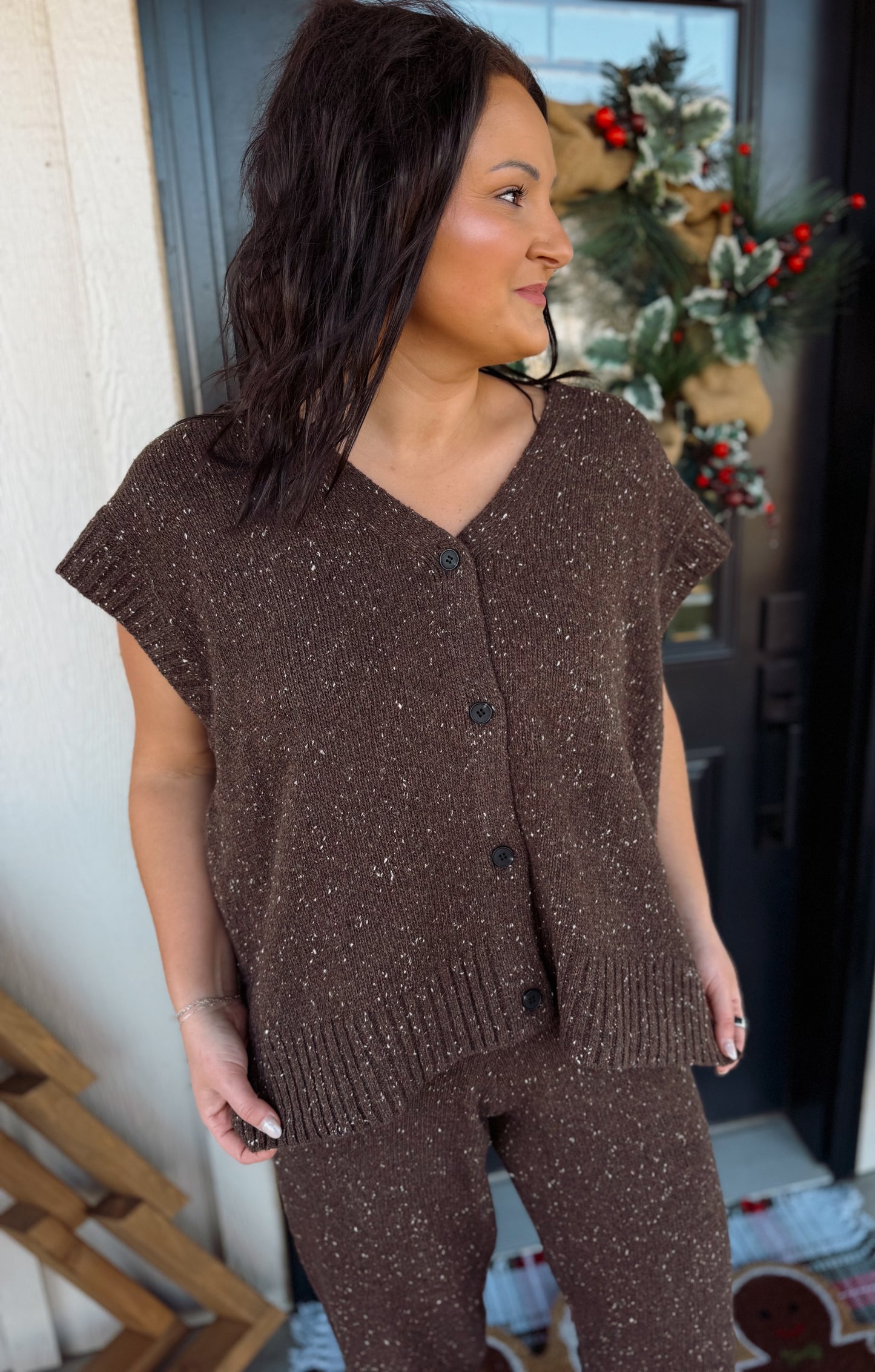 Button Front Oversized Sweater Vest