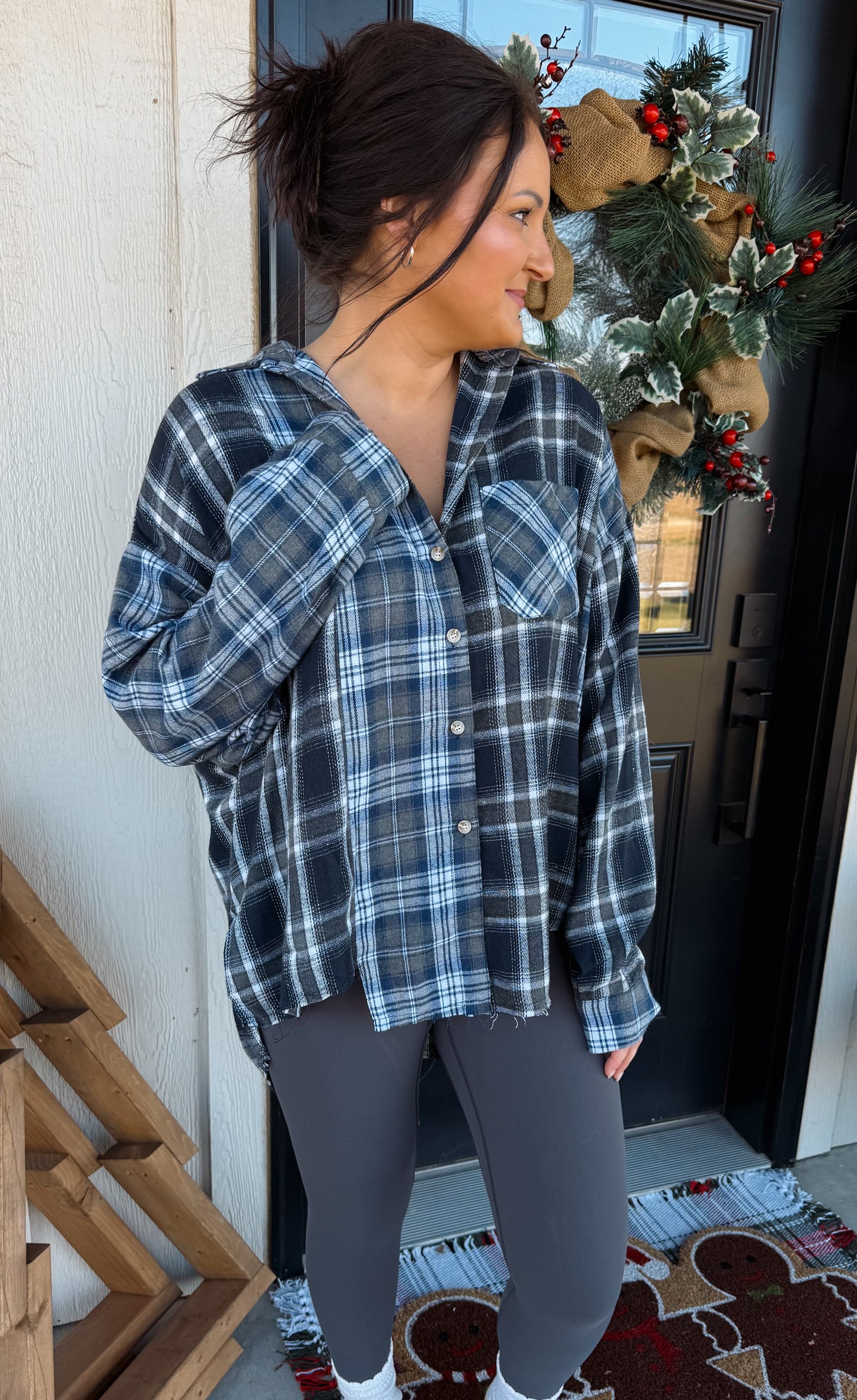 Navy Frayed Flannel