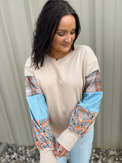 Plaid Patchwork Crewneck
