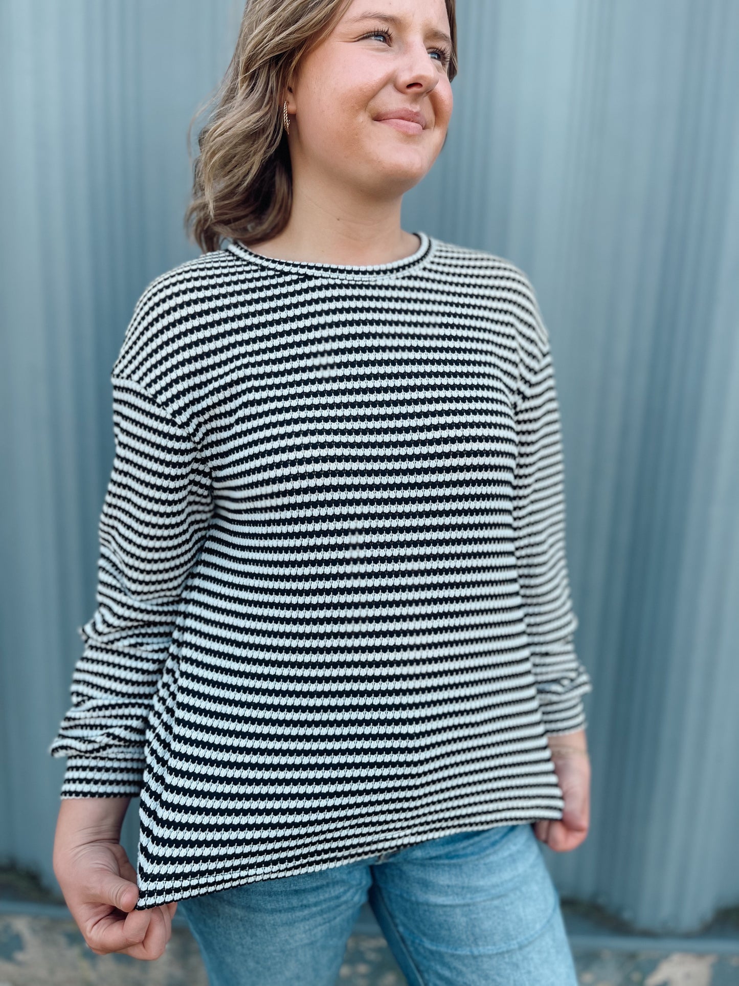 Striped Drop Shoulder Long Sleeve Top