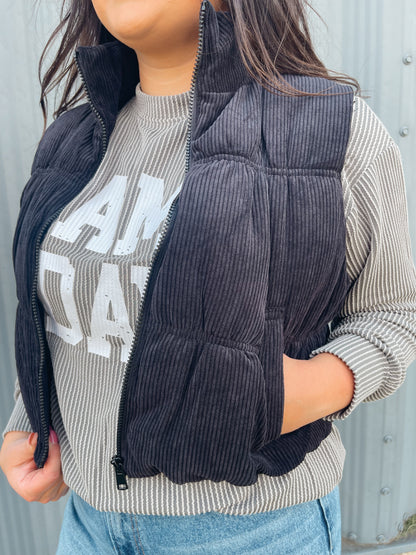 Cropped Corduroy Puffer Vest