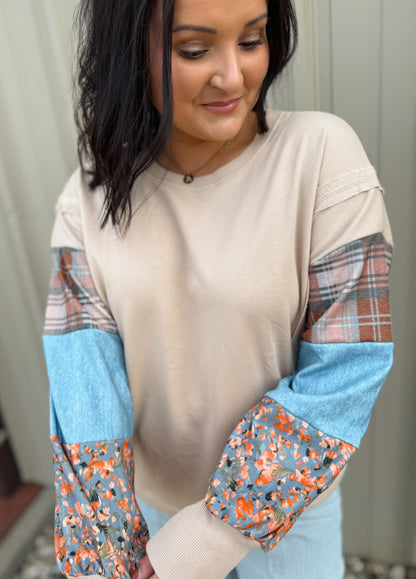 Plaid Patchwork Crewneck