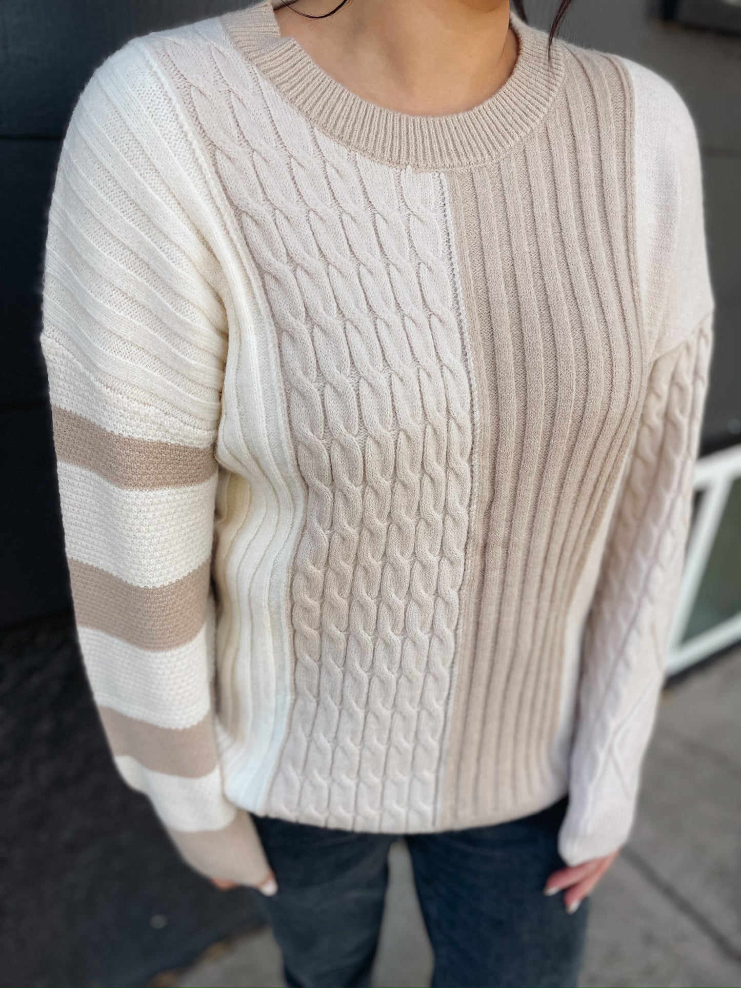 Cable Knit Colorblock Sweater