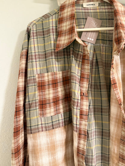 Plaid Frayed Shirt (Plus Size)