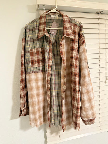 Plaid Frayed Shirt (Plus Size)