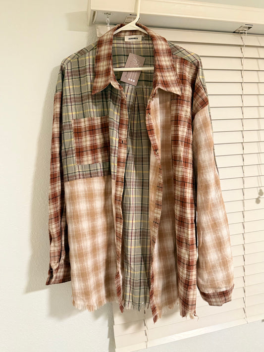 Plaid Frayed Shirt (Plus Size)