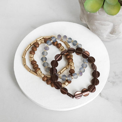 Boho Bracelet Set in Brown Grey