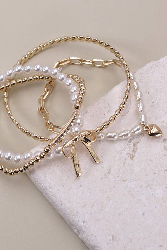 Bow Pearl Bangle Set