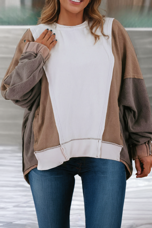 Exposed Seam Patchwork Sweatshirt (Plus Size)