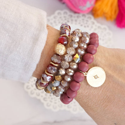 Beaded Bracelet Set in Red Burgundy